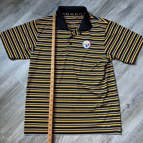 Majestic Mens Medium Black & Yellow Striped Polo Shirt NFL Pittsburgh Steelers - Picture 3 of 7